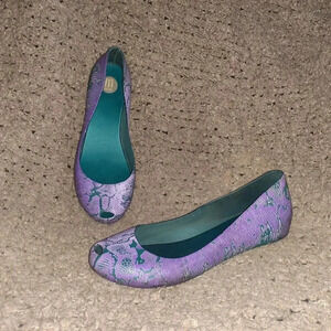 MELISSA-Ultragirl Ballet Flats-Purple/Black Snakeskin Pattern-Sz 7-Excellent